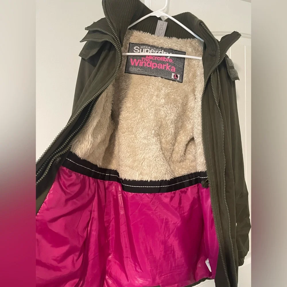 Superdry Olive Green Wind Parka with Faux Fur Hood - Picture 8 of 12